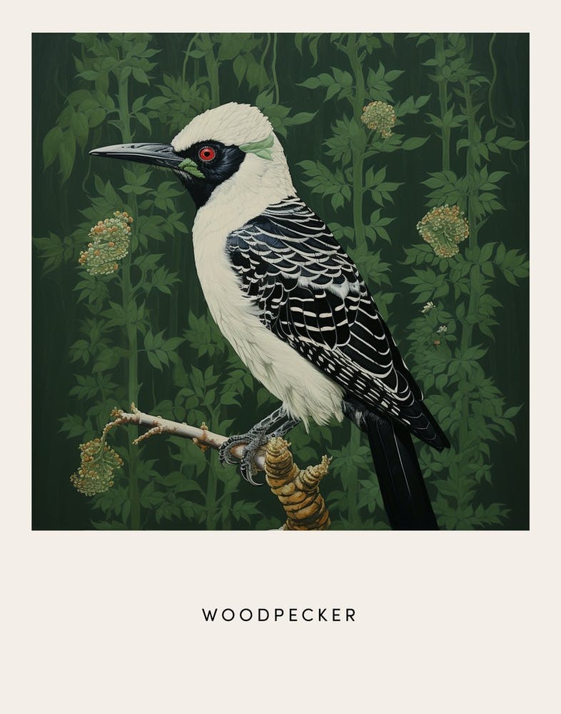 Ohara Koson Inspired Bird Painting Woodpecker 4 Poster