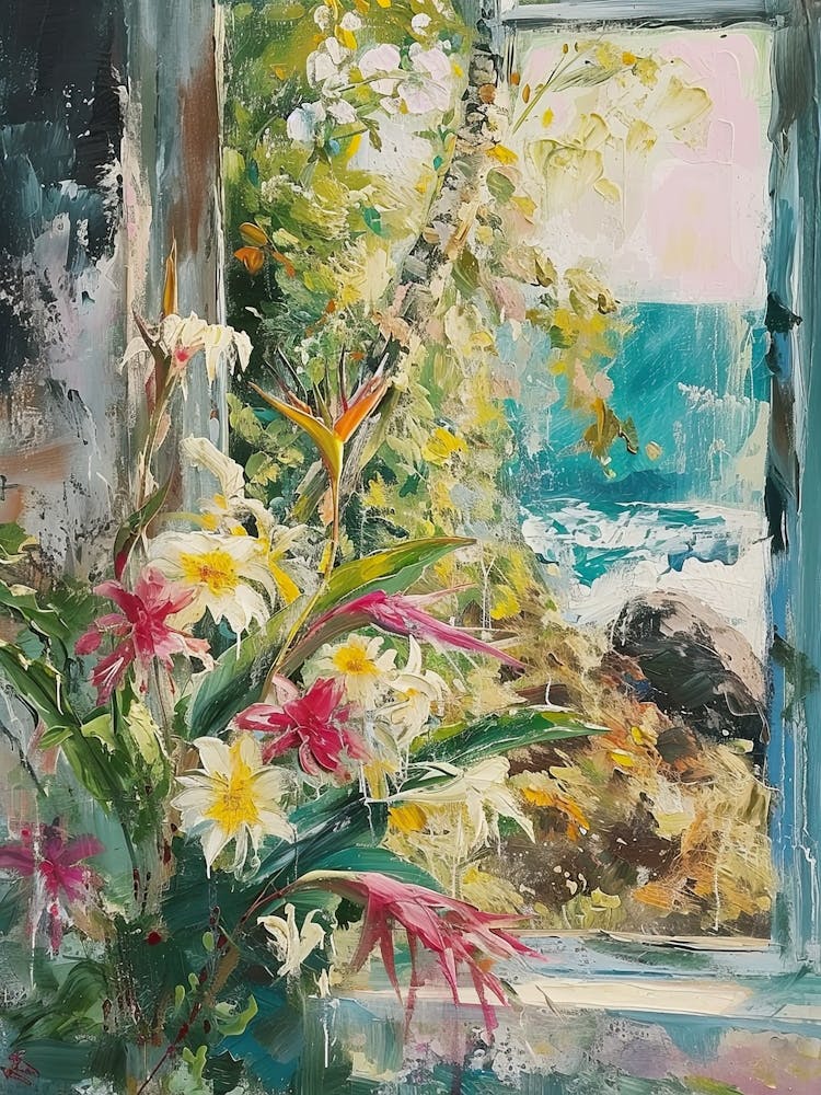 Bird Of Paradise Flowers On A Cottage Window 3