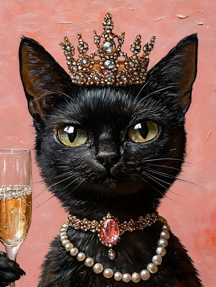 Royal Black Cat With Champagne 1