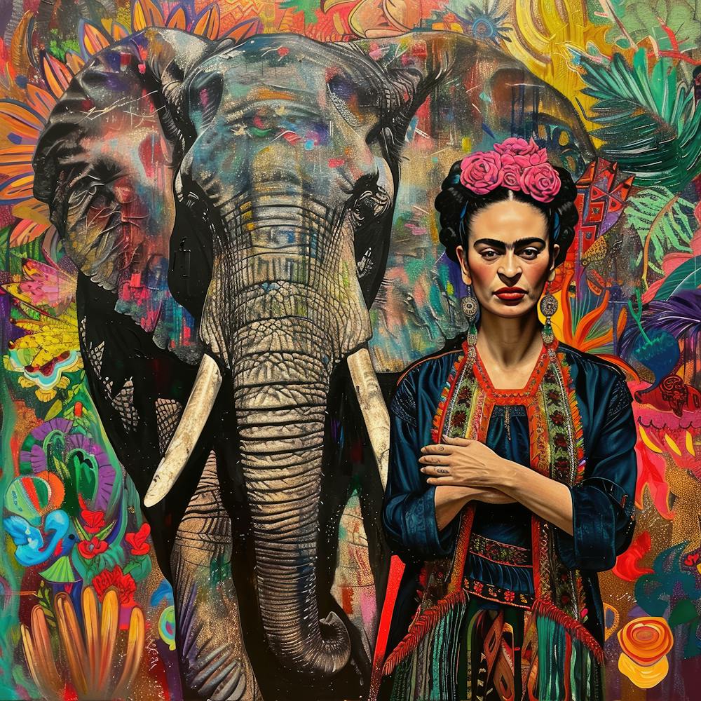 Frida Kahlo and an Elephant. Animal Conservation Series