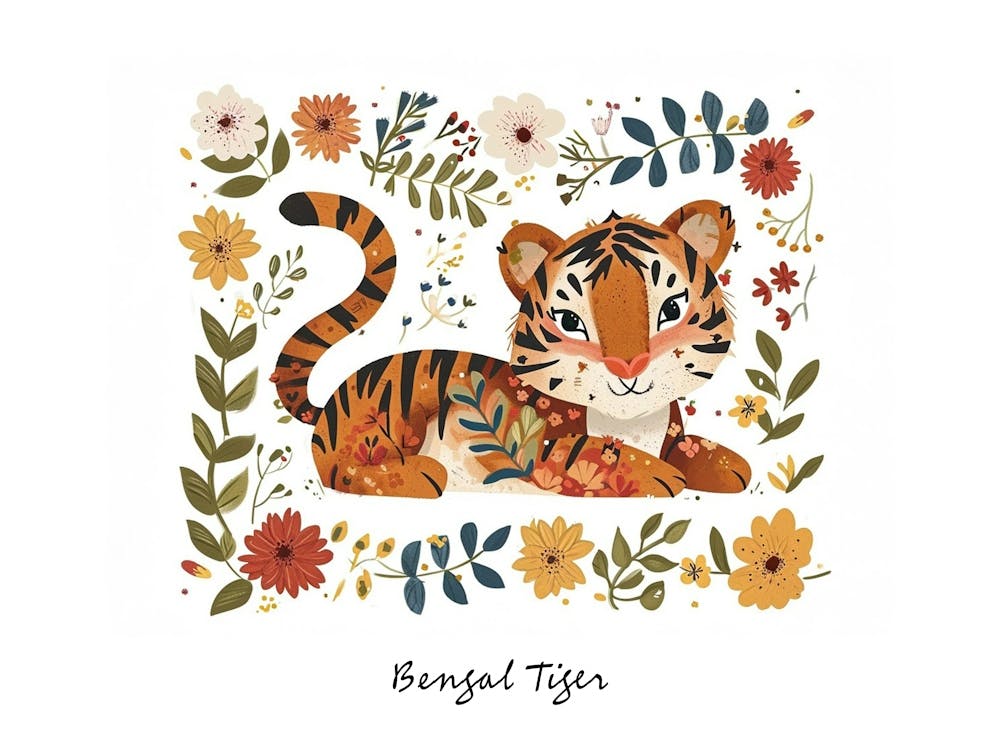 Little Floral Bengal Tiger 1 Poster