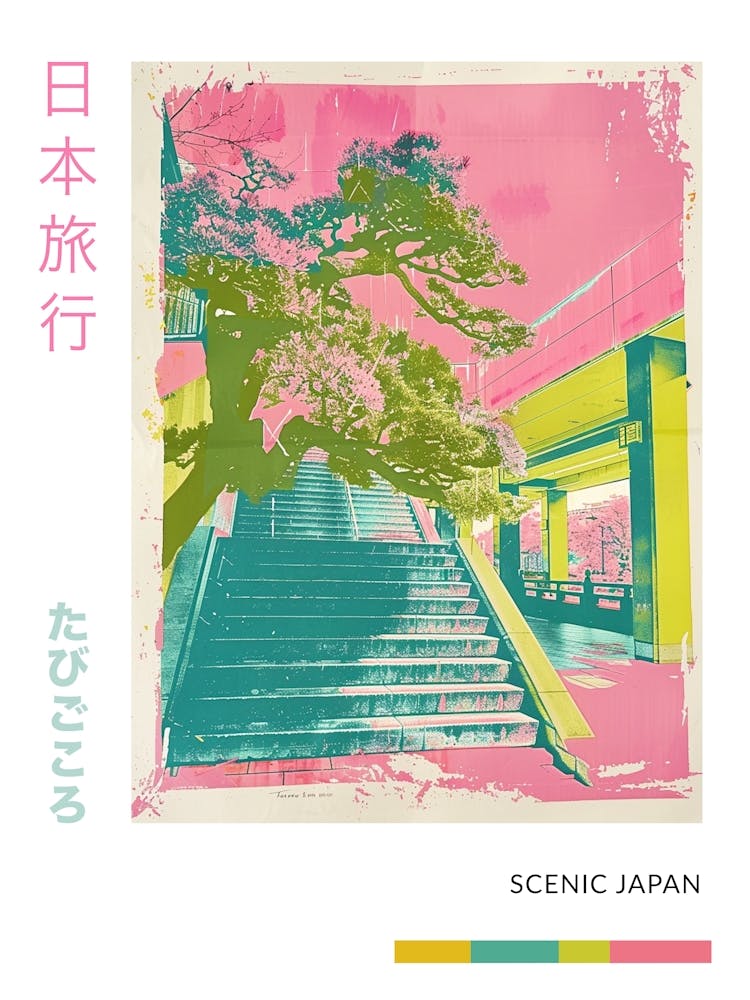 Japan Pink Scene Duotone Silkscreen Poster 1