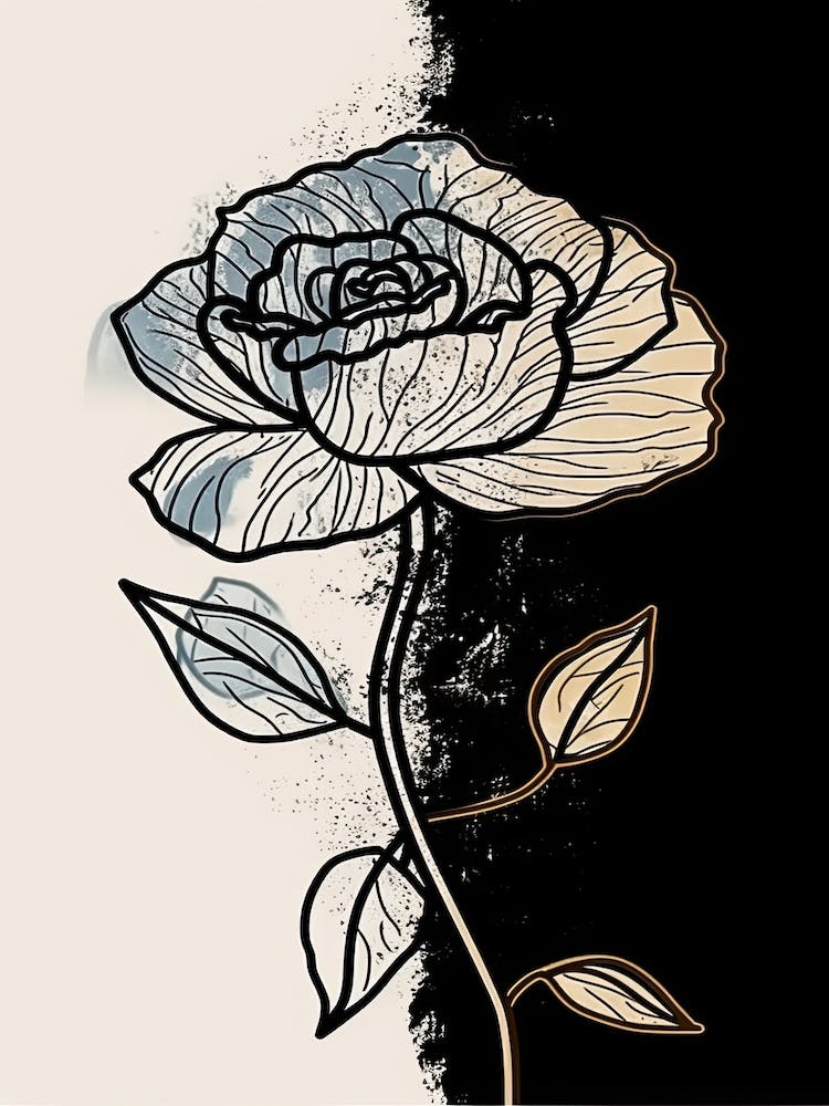 Line Art Roses Flowers Illustration Neutral 19