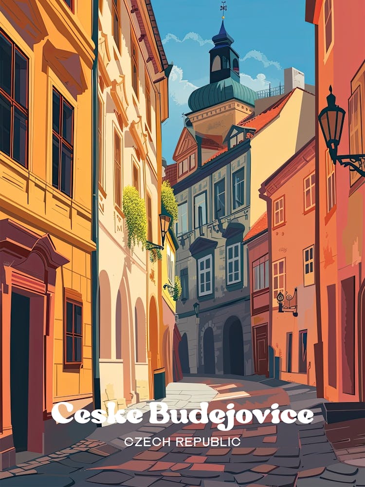 Ceske Budejovice Czech Republic City Art Illustration