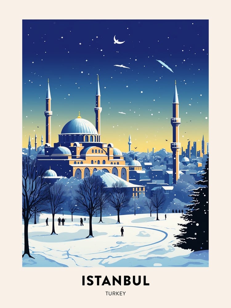 Winter Night  Travel Poster Istanbul Turkey 3