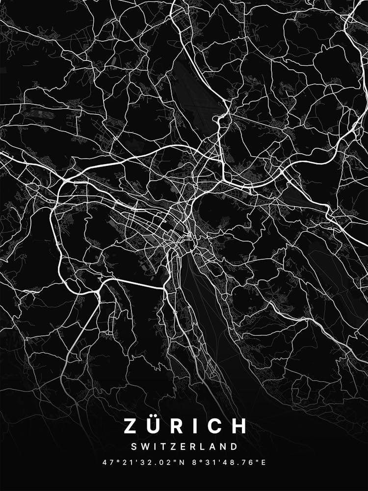 Zurich Switzerland Black Map