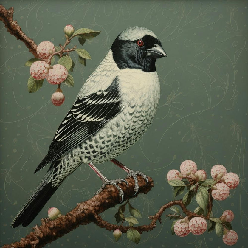 Ohara Koson Inspired Bird Painting Finch 1 Square