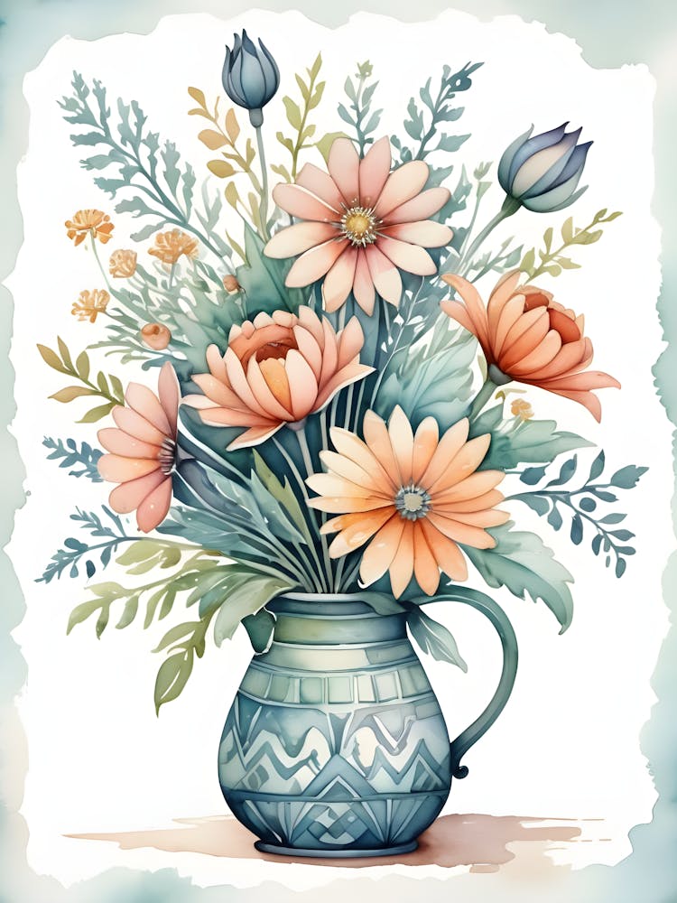 Watercolor Flowers In A Vase 8
