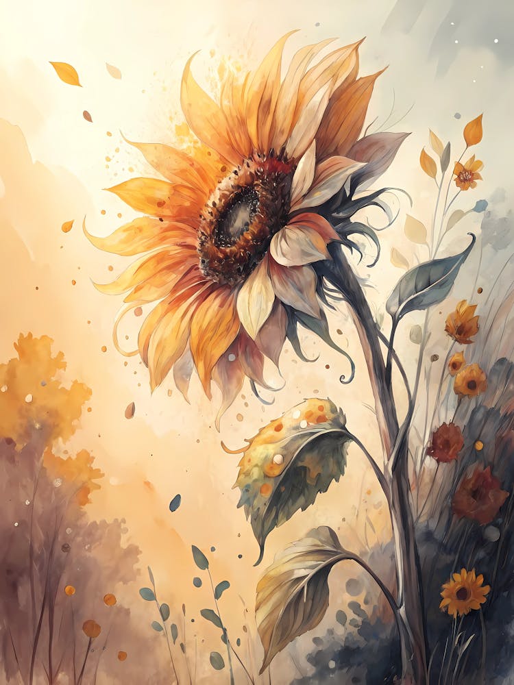 Abstract Watercolor-Inspired Sunflower Oil Painting Style