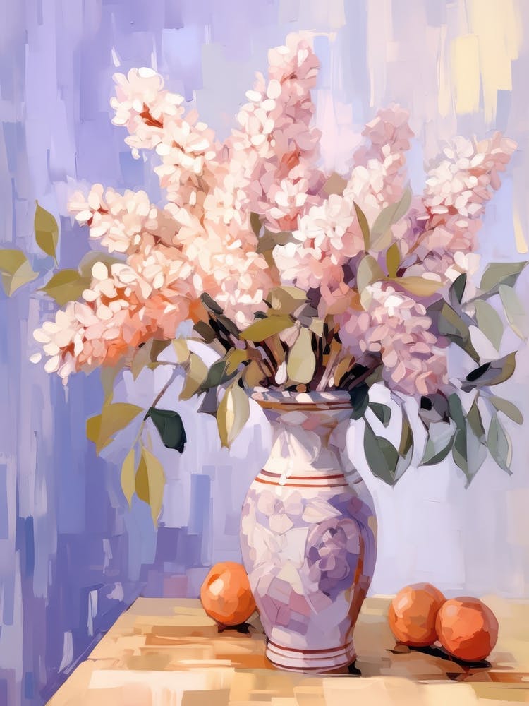 Lilac Flower And Peaches Still Life Painting 3 Dreamy