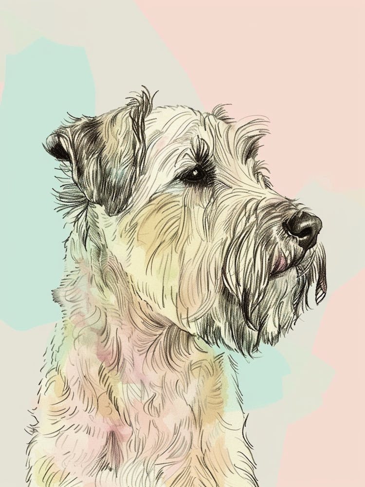 Coated Wheaten Terrier Dog Pastel Line Watercolour Illustration  1