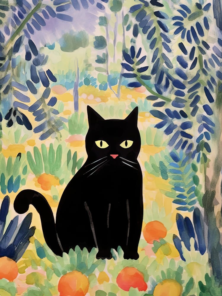 Henri Edmond Cross Style Black Catwith Lavender And Oranges 2