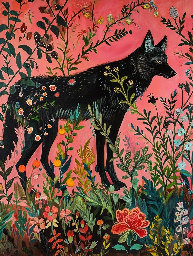 Floral Animal Painting Timber Wolf 1