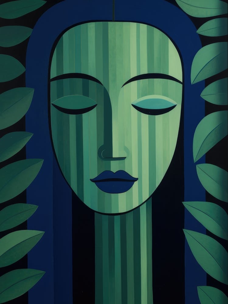 Woman In Green Leaves