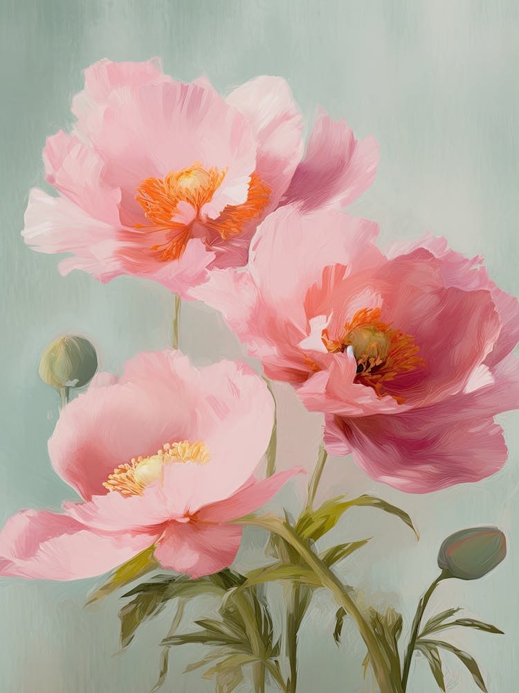 Peonies Flowers Acrylic Painting In Pastel Colours 4