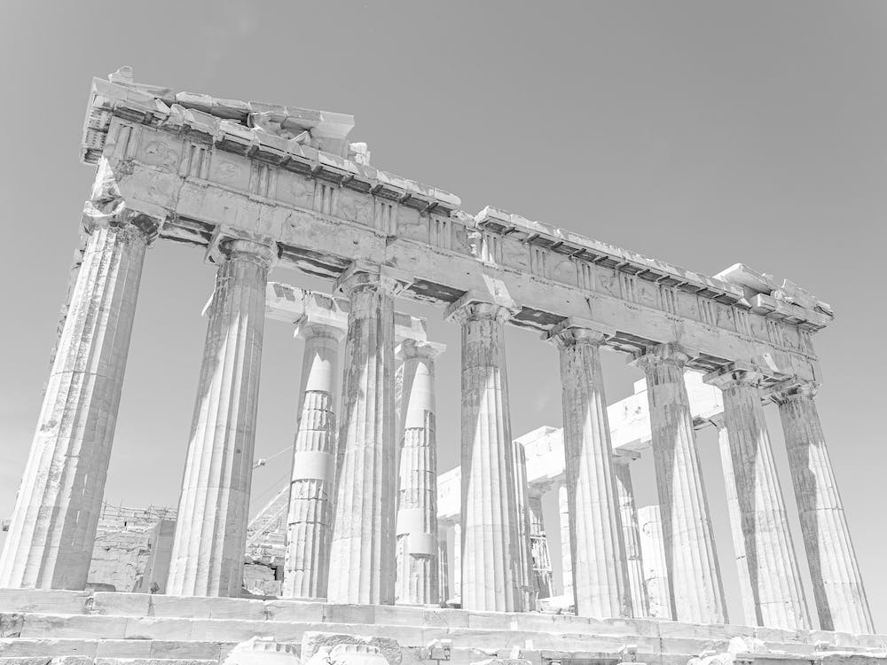 Black And White Acropolis Parthenon Temple