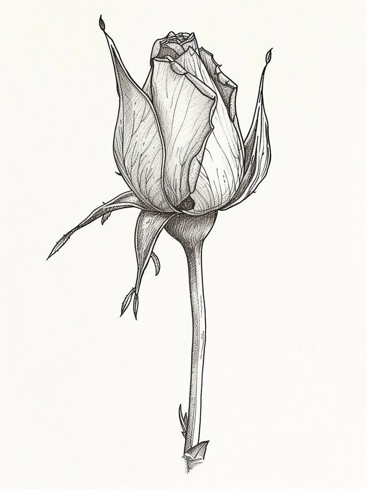 English Rose Blooming Line Drawing 4