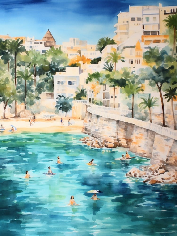 Schwimmen In Alicante Spanien Aquarell