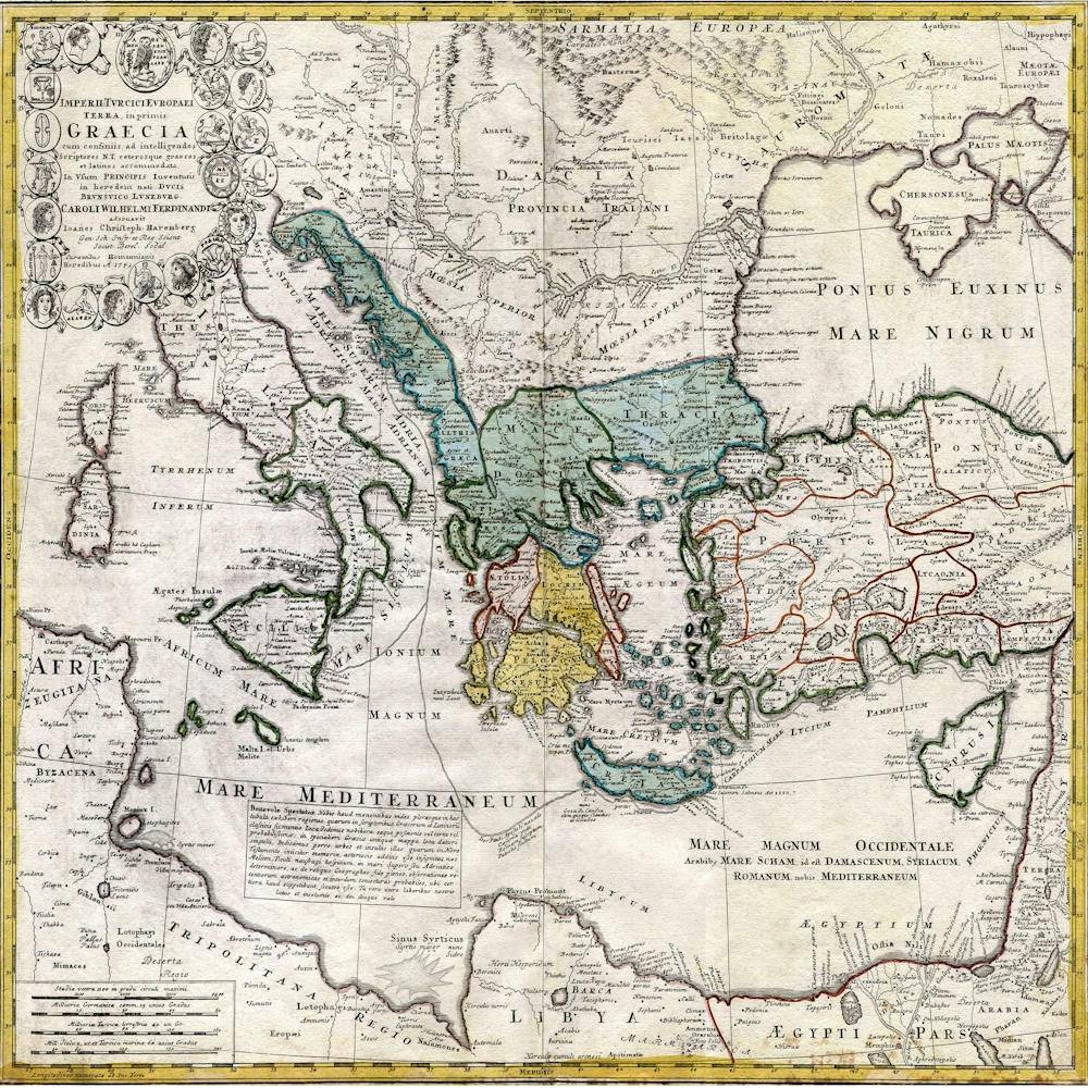 Pictorial Map From Map Of Ancient Greece And The Eastern Mediterranean By Heirs Homann 1741