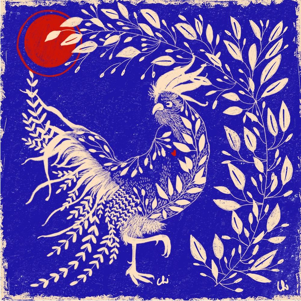 The Rooster And Leaves Square