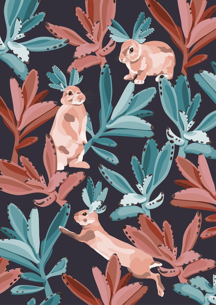 Rabbits In The Succulent Jungle