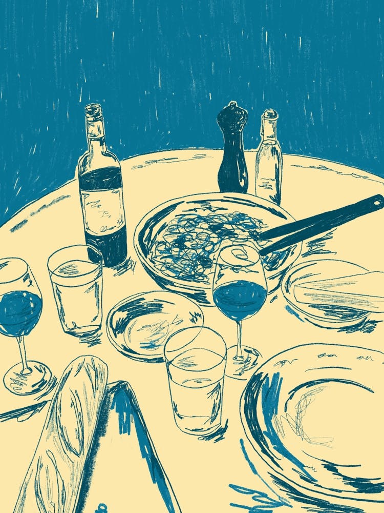 Pasta time - food illustration series- Teal