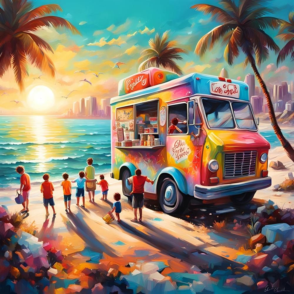 Eiswagen-Köstlichkeiten am Meer