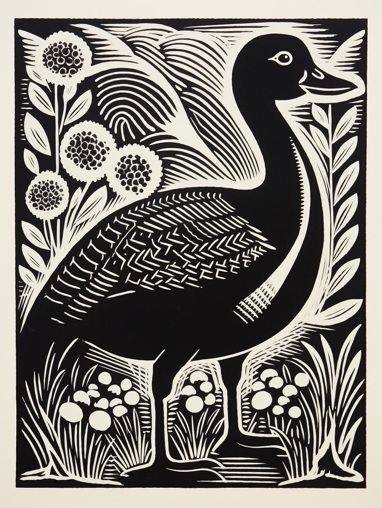 B&W Bird Linocut Goose 1