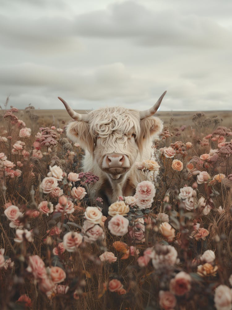 Highland Cow Vintage Portrait Rural Rose Farm Field Nature Photography
