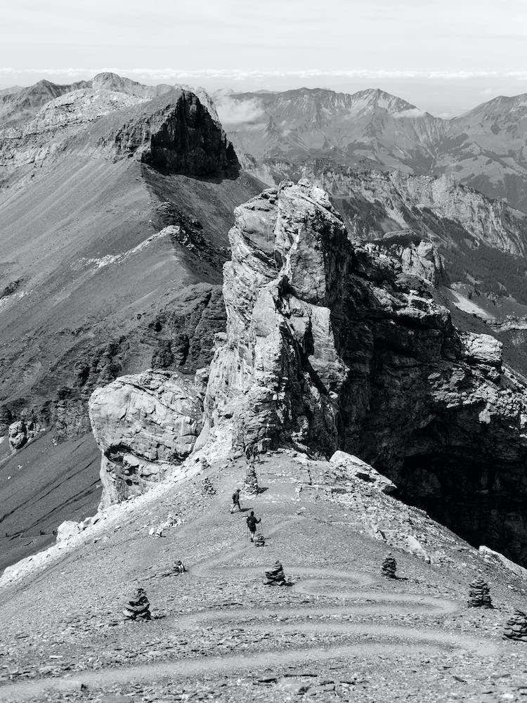 Hike in the Mountains, Swiss Alps, Black and white