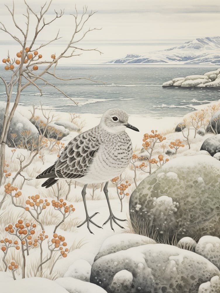 Winter Bird Painting Grey Plover 3