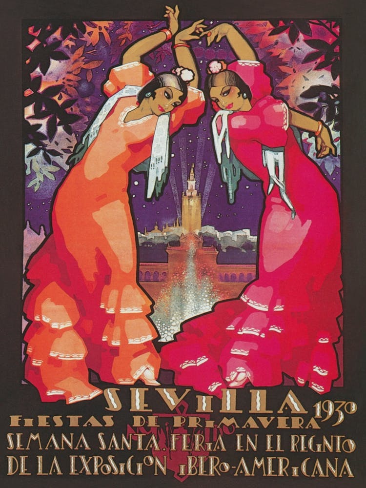 Flamenco Dancers in Seville Spain Vintage Poster