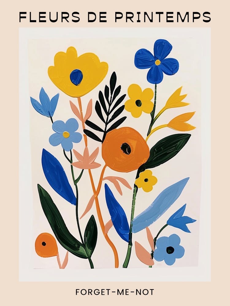 Spring Floral French Poster  Forget Me Not 1