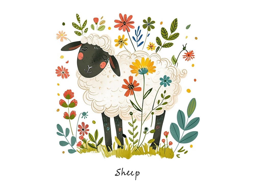 Little Floral Sheep 5 Poster