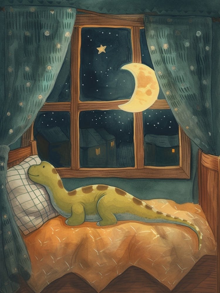 Dinosaur In Bed With The Moon 1