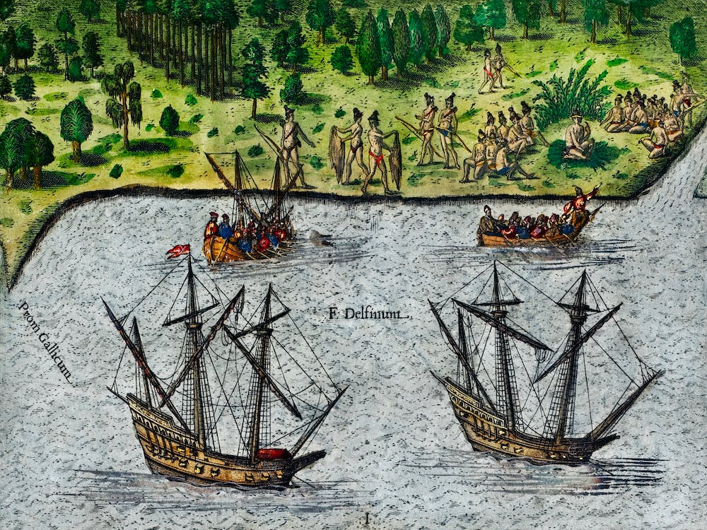 Promontory Of Florida At Which The French Touched, Named By Them The French Promontory ; French Sail To The River Of May Illustration From Grand Voyages (1596)