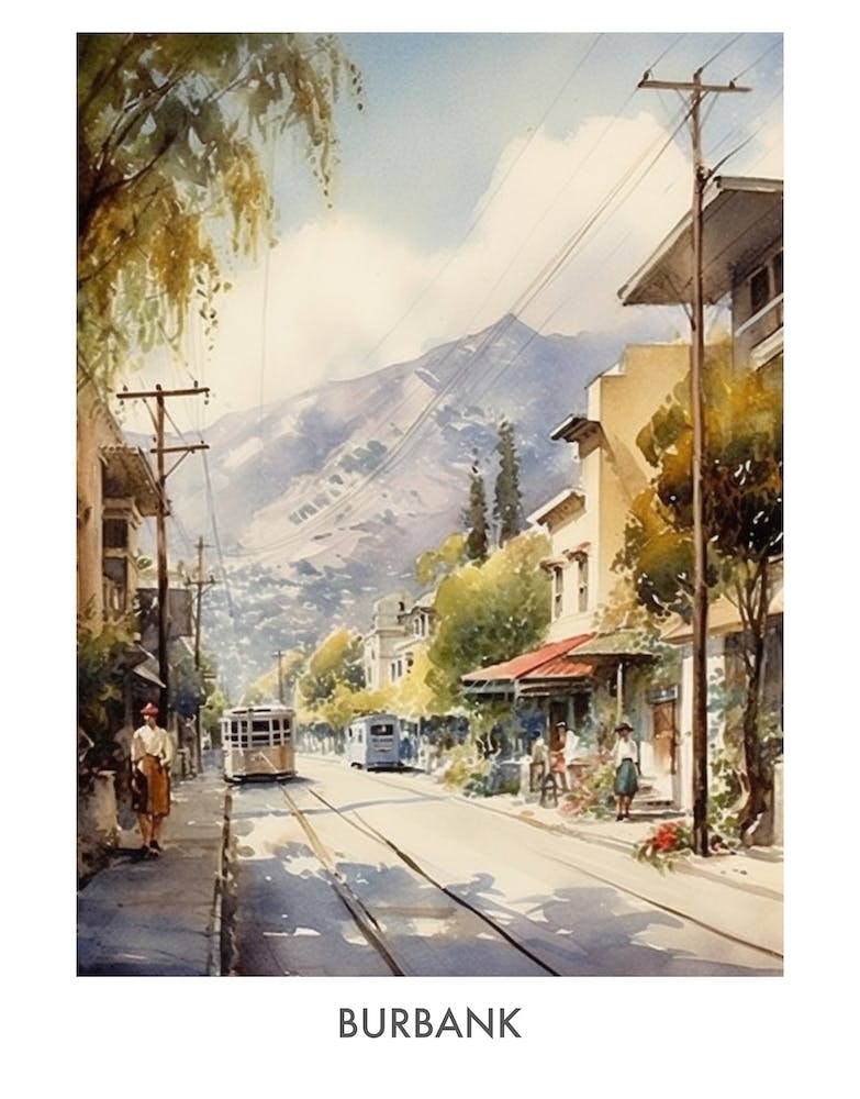 Burbank Watercolor 3 Travel Poster