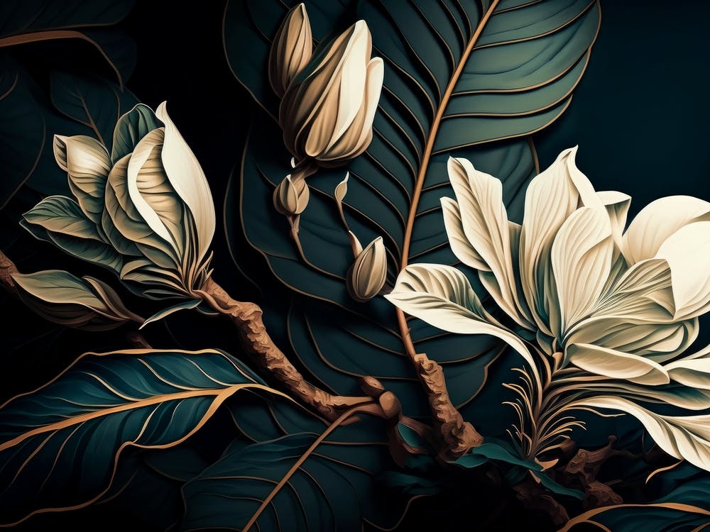 Vintage Botanical Magnolia Flowe