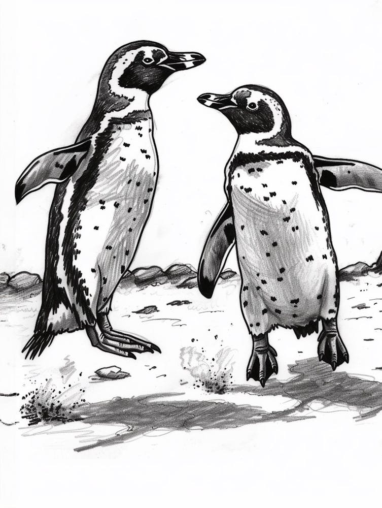 African Penguin Chasing Each Other 2