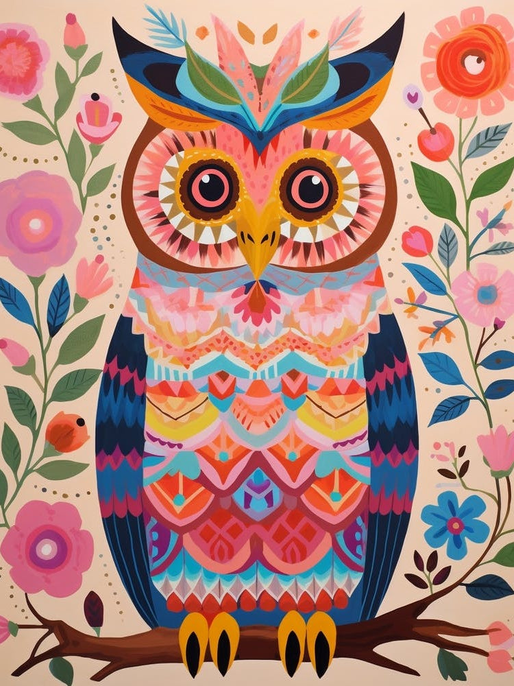 Pink Scandi Great Horned Owl 2