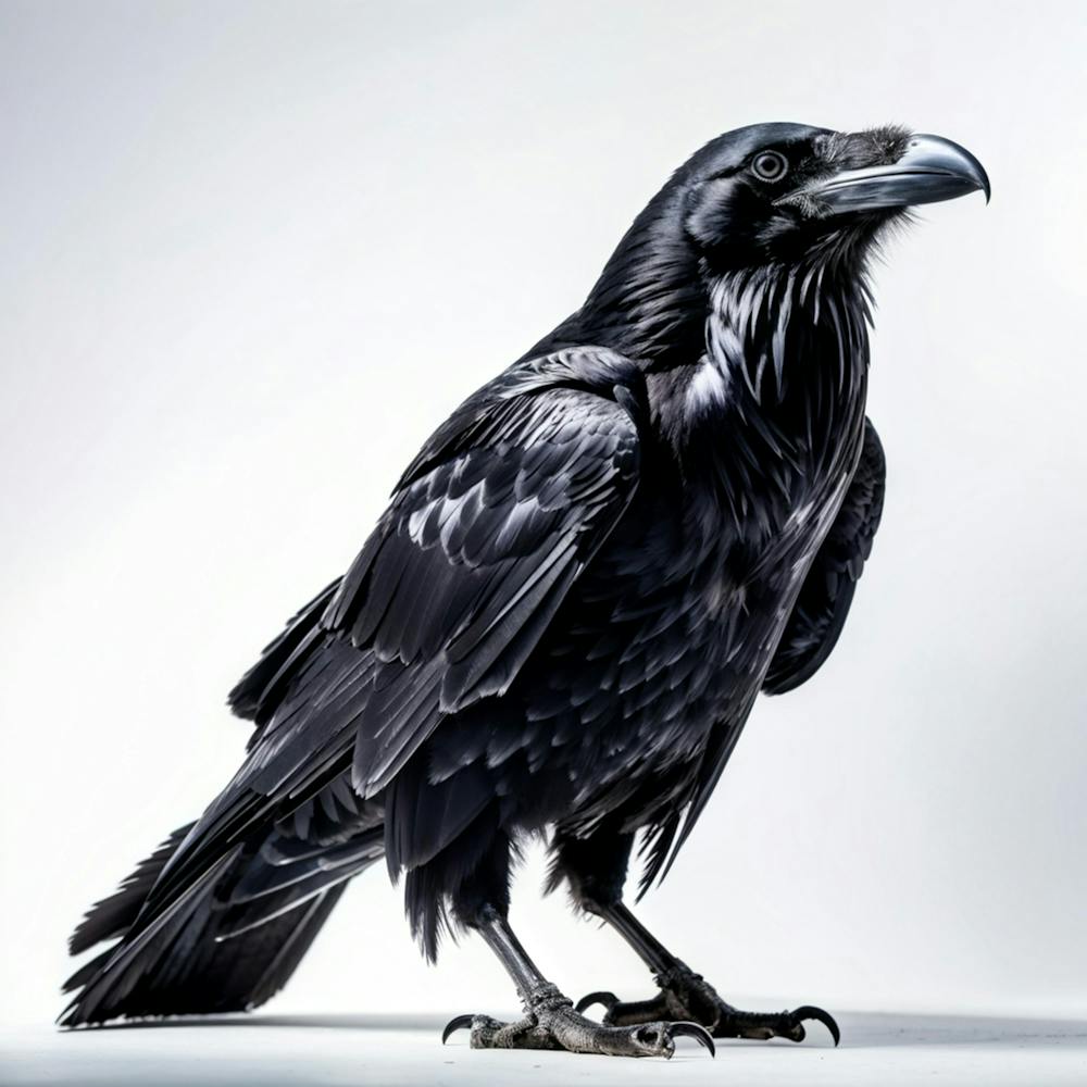 Black Raven Contrasts Sharply With A Hyper White Background Daylight Illuminating The Stark Scene