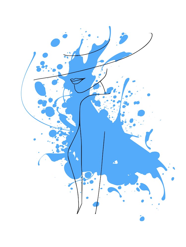 Line art style woman with watercolor painting