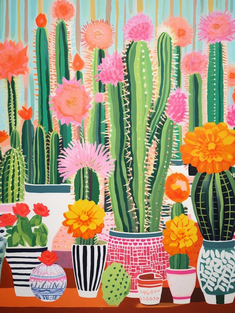 Cactus Painting Maximalist Still Life Woolly Torch Cactus 2