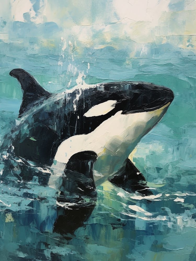 Close Up Impasto Style Painting Of An Orca Whale