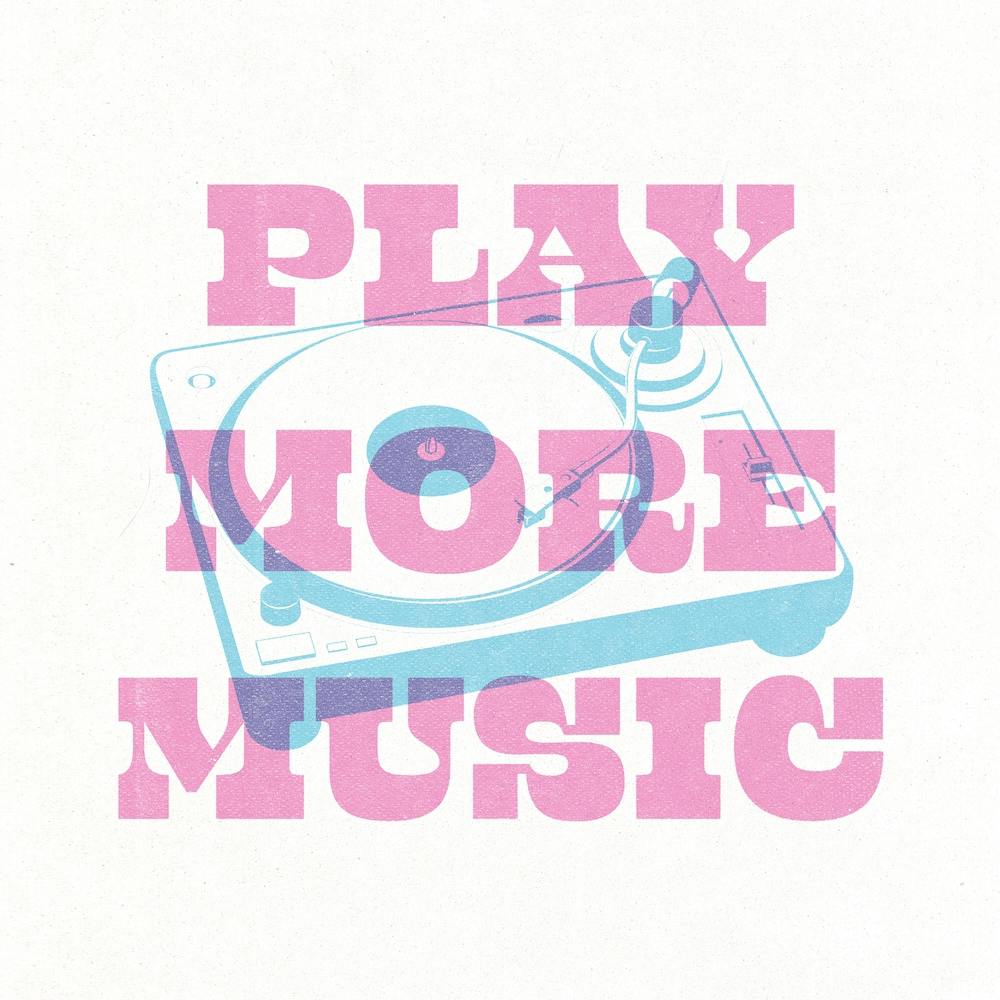Play More Music Typography Pink & Blue Square