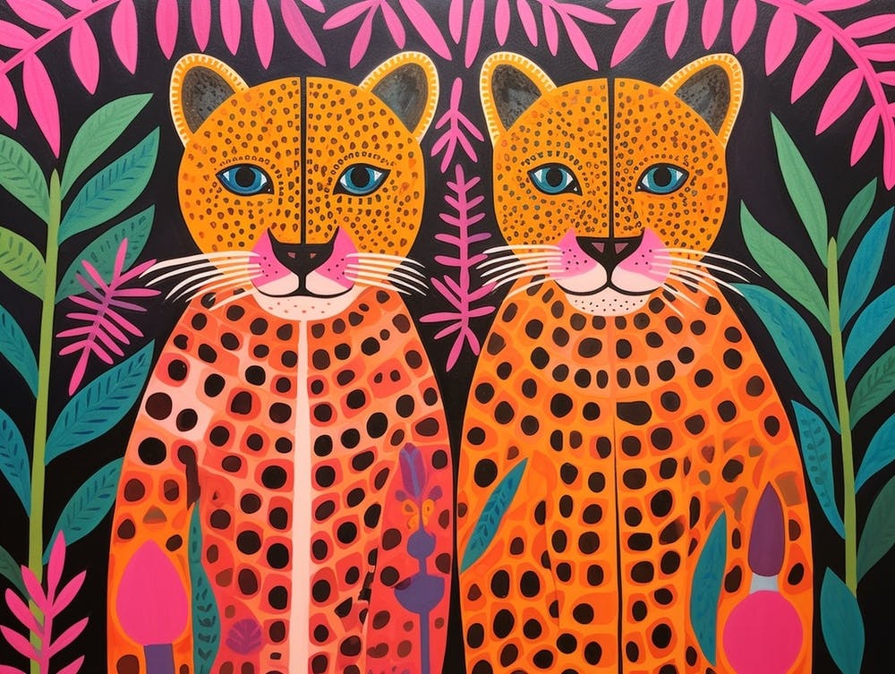 Leopard 2 Folk Style Animal Illustration