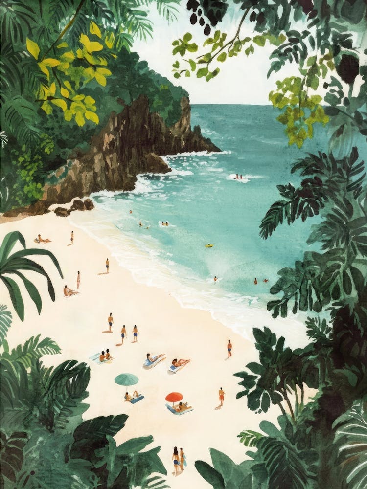 Tropical Beach Print Watercolor Coastal Wall Art, Tropical Paradise Poster Ocean Wall Art for Summer or Coastal Decor