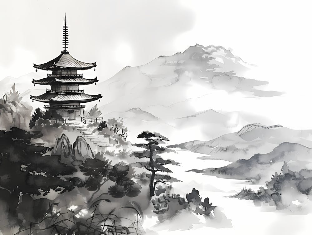 Pagoda In The Mountains