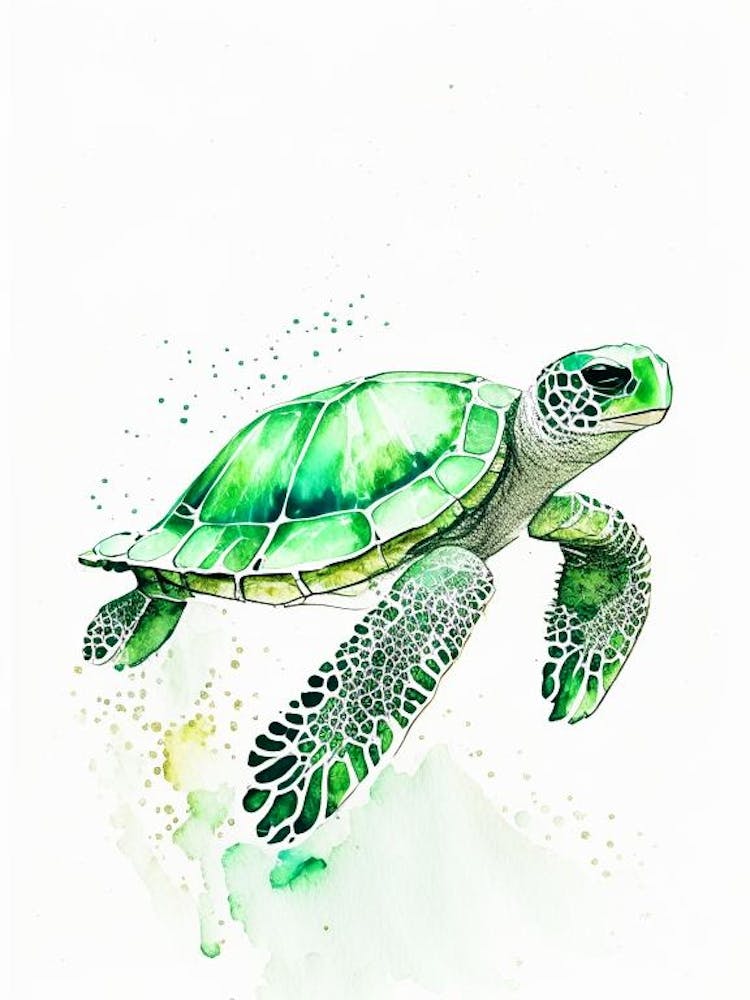 Green Sea Turtle (Chelonia Mydas), Sea Turtle Minimalist Watercolour 1