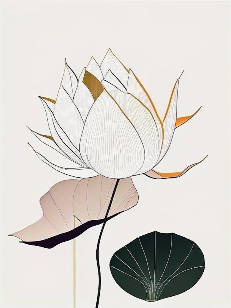 Early Lotus Abstract Line Drawing 2